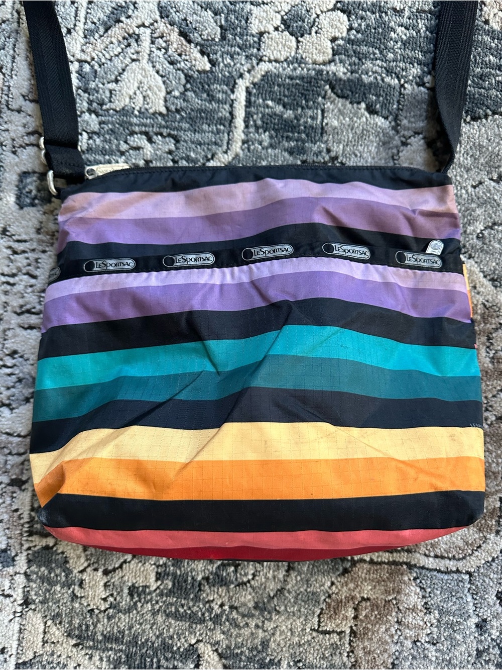 Lesportsac Striped Crossbody in Purple, Teal, Yellow, Orange, Black